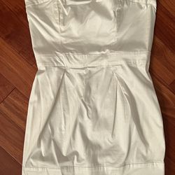 French Connection Strapless White Satin Sheen Mini Dress w/ Boning & side Pockets Lined Exposed Zip Size 10 Worn Once