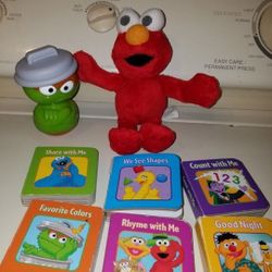 6 Sesame Street Board Books Plush Elmo And Roly Poly Grover