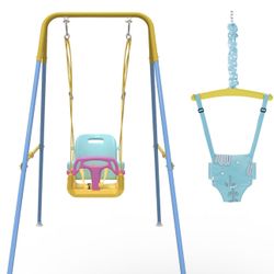 2 in 1 Toddler Swing & Baby Jumper, Foldable Baby Swing Outdoor & Indoor Use, Easily Installable and Storable
