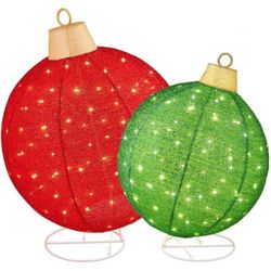 🎄✨ 2pc Lighted Pop-Up Christmas Ornaments Outdoor Holiday Decoration with 180 LED Lights, Red/Green, New