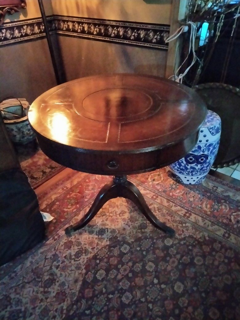 Vintage Leather Top Round Table.