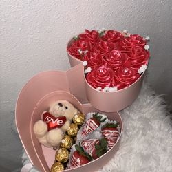 Heart Box Ribbon Roses Valentines Gift 