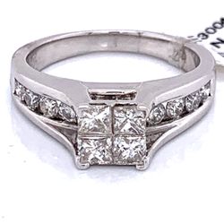 1.10 TCW Princess & Round Diamonds Engagement Ring In 14k White Gold Size 6.25