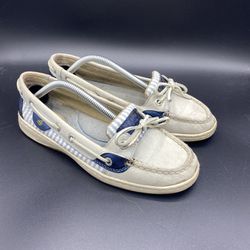 Sperry Top Sider Angelfish Womens 6.5 M Boat Shoe Leather Blue White Striped