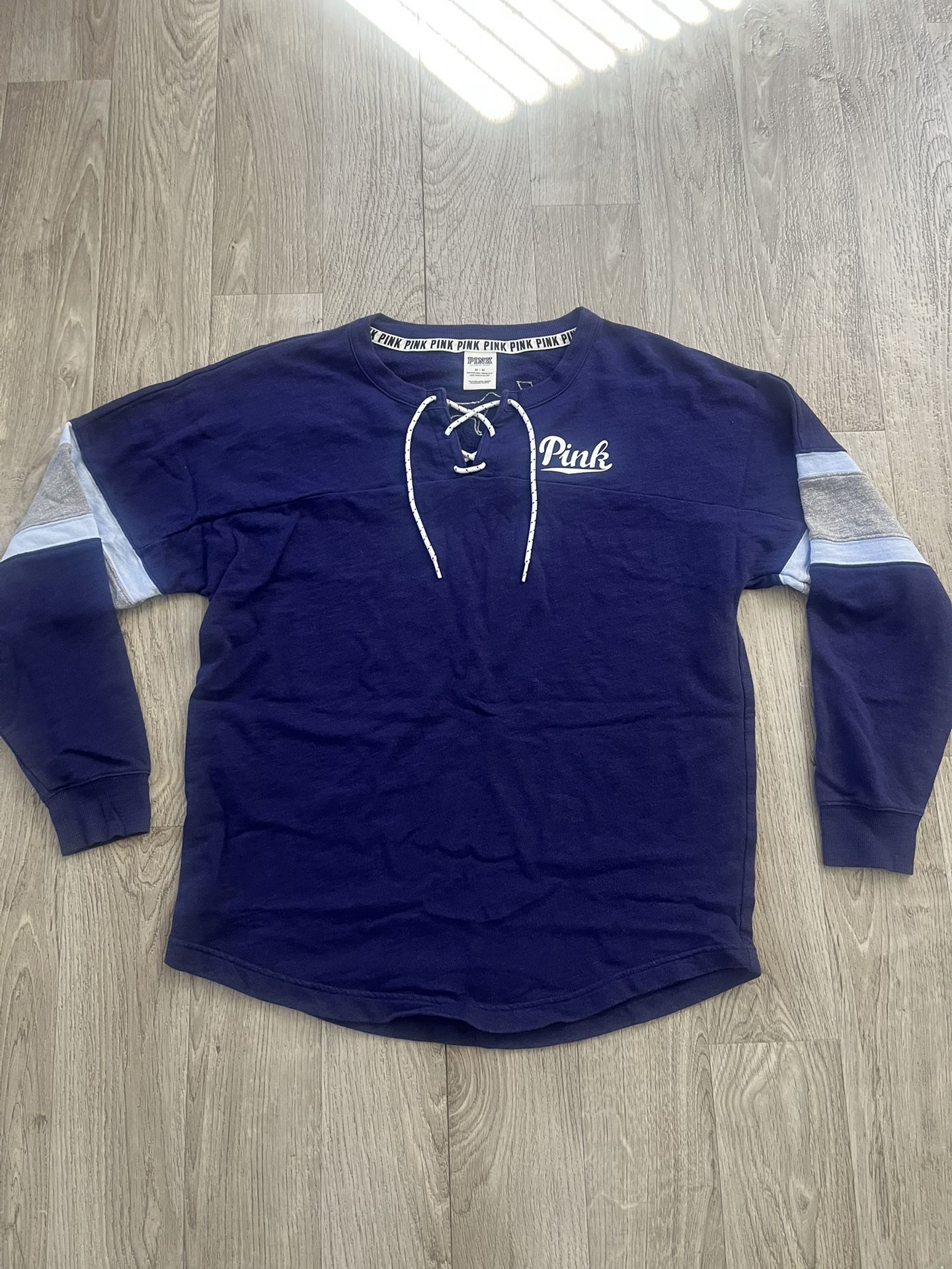 Victoria’s Secret PINK Lace Up Long Sleeve Spirit Jersey Navy Blue M