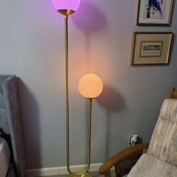 2-Light Floor Lamp with Glass Shades - Brass