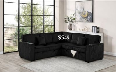 Stylish ‼️ black sectional sofa with Pull-out bed & storage