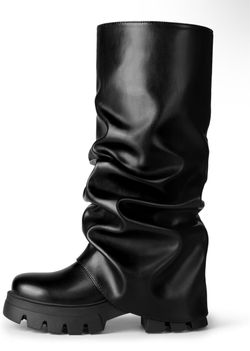 Black Knee-High Slouch Platform Boot