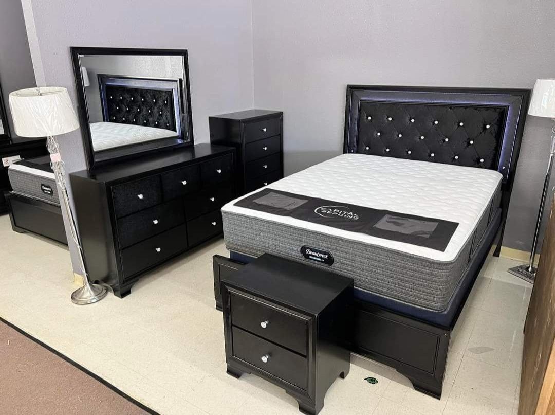 MICAH BLACK LED PANEL BEDROOM SET