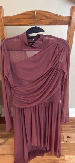 Mauve Mesh Draped Long Sleeve Mini Dress