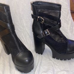 cute mesh heeled boots 