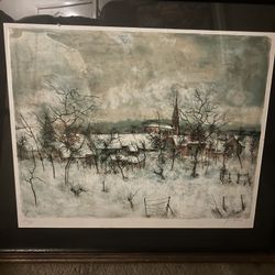 French Artist Bernard Gantner--Winter in a French Village -