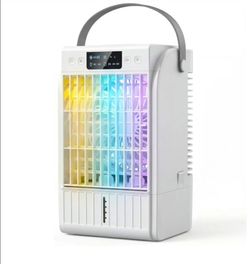 Portable Air Conditioner, 4-in-1 Mini Air Cooler with 4 Wind Speed, 2 Mist Mode, RGB 7 LED Light