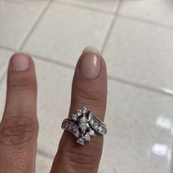 14k White Gold Diamond  2 Pc Wedding Band/ Ring 