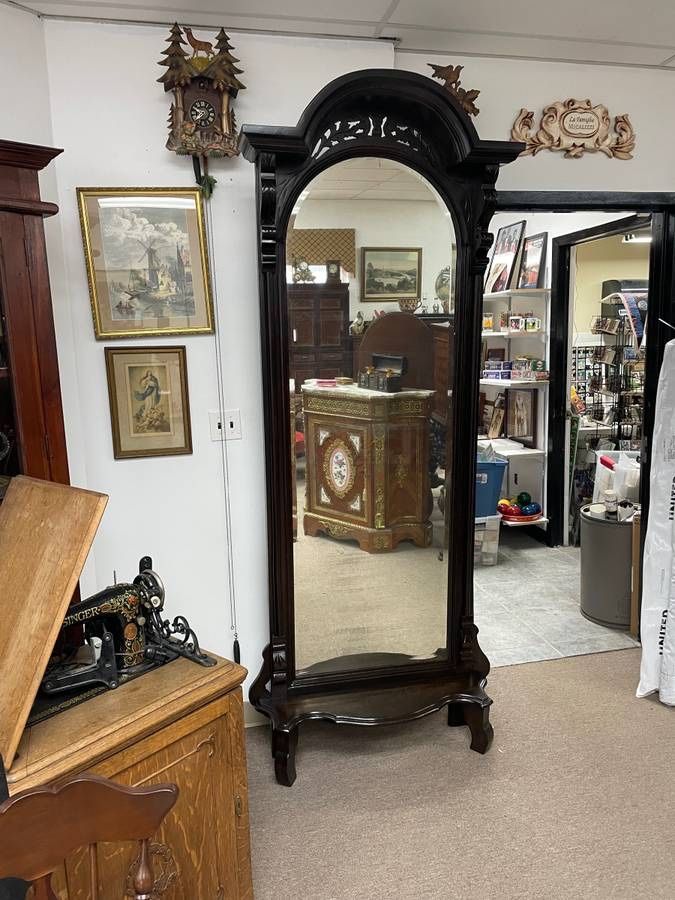 Victorian Walnut Pier Mirror, Hand carved and Ornate, Newly Refinished