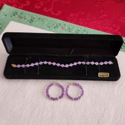Real 14k Bead Amethyst Bracelet With Earrings
