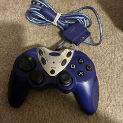 Intec blue wired controller designed for the Sony PlayStation 2