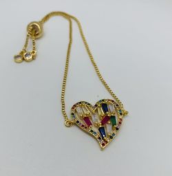 14K Gold Plated With Cubic Zirconia Bracelet Heart Adjustable