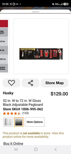 52 in. W to 72 in. W Gloss Black Adjustable Pegboard