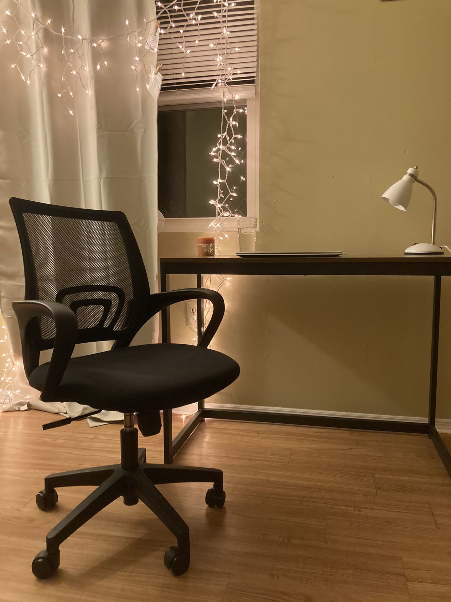 Chair, Desk. Lamp
