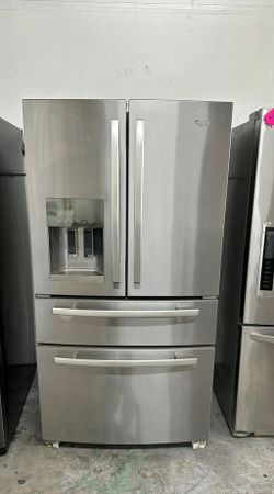 Whirlpool 4-Door Refrigerator (French Door Fridge with Drawer Freezer) Stainless Steel - Water Dispenser, LED Lighting