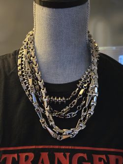 5pcs Y2K Silver Tone Stainless Steel Necklaces Bikercore Goth Grunge Emo