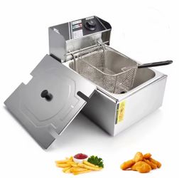 Electric Deep Fryer with Baskets And Lids And Gloves Countertop Stainless Steel Temperature Control 6-Liter Frying Machine, for Home And Commercial Us