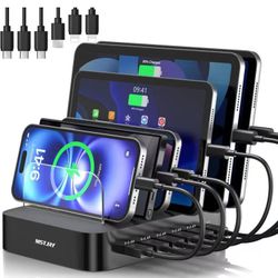 Charging Station for Multiple Devices : 6 Port USB Charger Stations - Family Multi-Device Organizer Charging Dock - Designed for iPhone iPad Android C