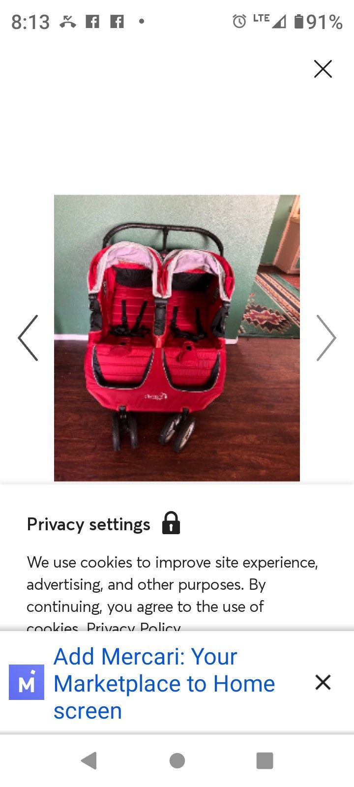 Red Joovy  Double Stroller, Two Place, Two Children,  Works Great