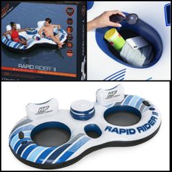  NEW IN BOX 2 Person River Tube Pool Float Raft w/ Built-in Cooler and Cup Holders and Center Console