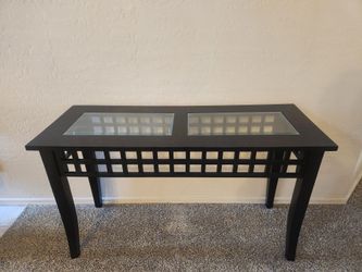 Black Wood Console Table with Glass Inserts