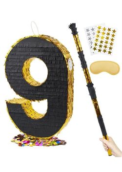 Number 9 Pinata Set with Stick and Blindfold