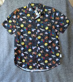 Disney Parks 'Icons' pattern short sleeve button up shirt - S *NWT*