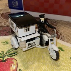 Die Cast Metal See’s Candies Old Time Motor Cart Motor Cycle