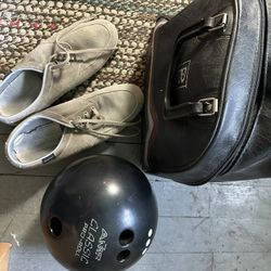 Vintage Brunswick Bowling Ball, Bag And Shoes