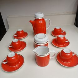 Classic Red And Gold Vintage  Hollohaza Coffee/Tea Set