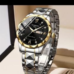 Men's Stainless Steel Multifunctional Watch with Roman Numerals Dial,