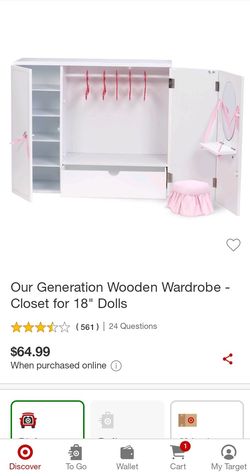 Our Generation Wooden Doll Wardrobe Closet for Sale in Los Angeles