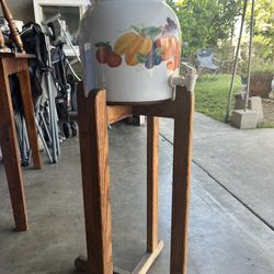 Ceramic Water Jug Drink Dispenser With Wooden Stand