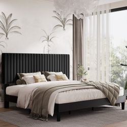 Black Velvet King Platform Bed