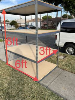 Storage Racks 6ft H x 6ft W x 3ft D Industrial Shelving Warehouse/Garage Storage. 4 shelves/levels Heavy duty. Very sturdy. Dismantled for easy trans