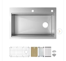 Professional Zero Radius 33 in. Drop-In Single Bowl 16 Gauge Stainless Steel Workstation Kitchen Sink with Accessories