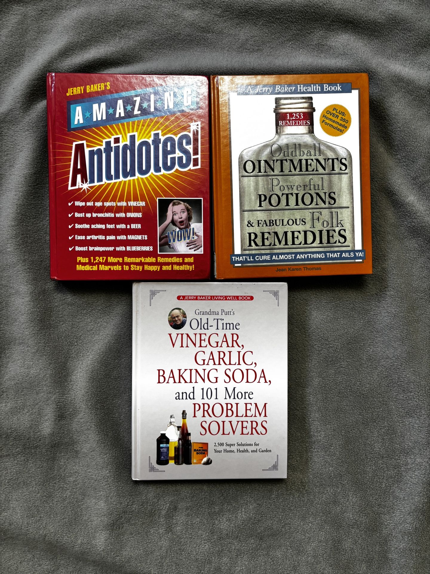 Jerry Baker Books set of 3 Amazing Antidotes, Oddball Ointments Old Time Vinegar