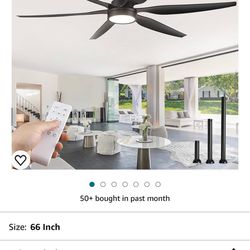 ZMISHIBO 66 inch Large LED Ceiling Fans with Lights and Remote, Indoor/Outdoor Noiseless DC Motor Modern Black Ceiling Fan for Patio Living Room, 3 CC
