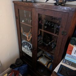 Antique Solid Wood Glass Hutch