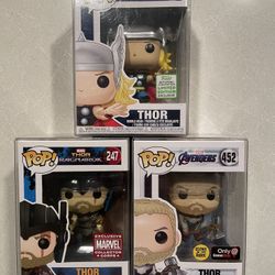 Thor Funko Pop Set *MINT* Marvel Collector Corps GameStop ECCC Convention Exclusive MCC MCU Avengers Ragnarok 247 with protector Stormbreaker Mjolnir