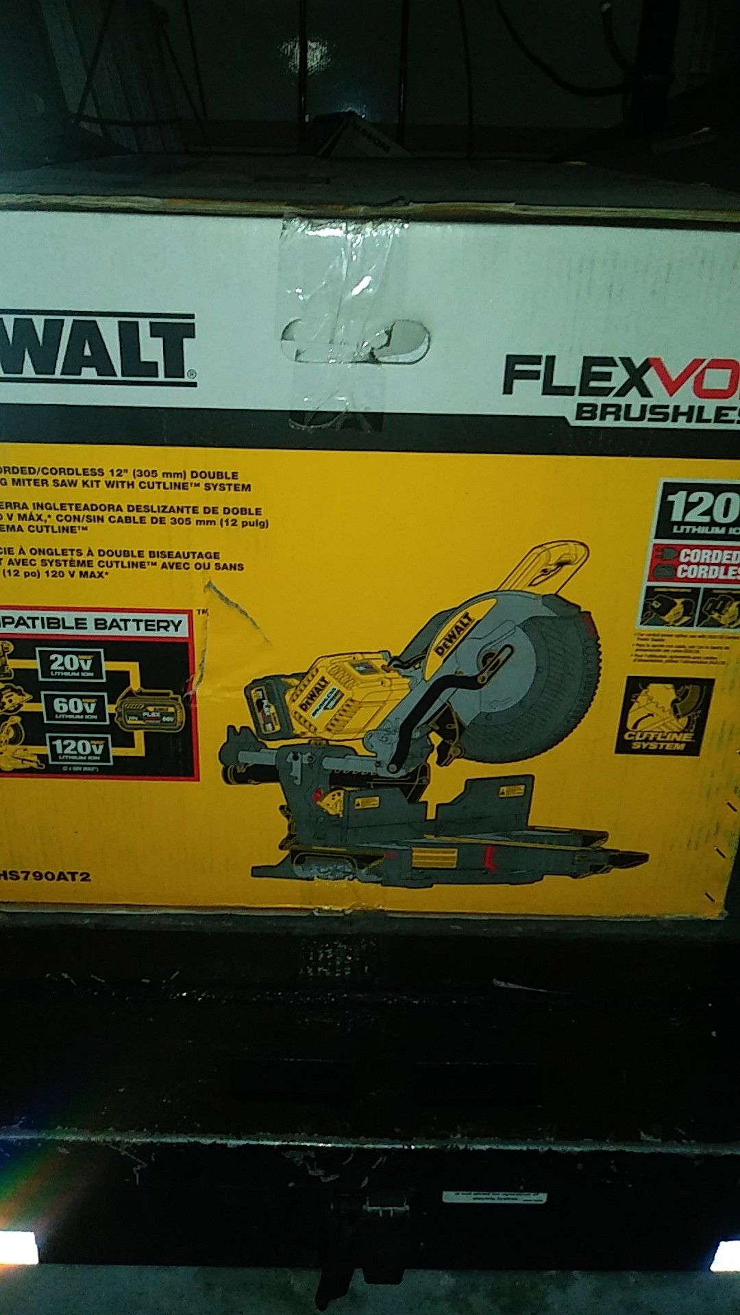 DeWalt flexvolt brushless hundred and 20 volt Max corded cordless 12in double bevel sliding miter saw kit