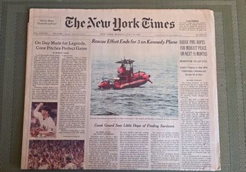 The New York Times “Rescue Effort Ends for 3 on Kennedy Plane” July 19, 1999 Newspaper