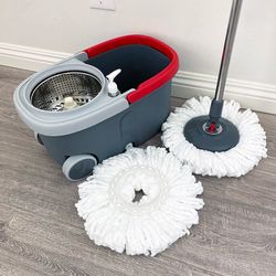 (New) $25 Spin Mop System with Wheels & Handle, Include 2pcs Replacement microfiber mops