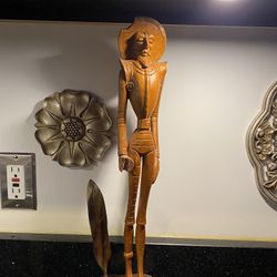 Vintage Signed By J. Pinal Hand Carved Man Stand Wood Sculpture Statue 19” Tall